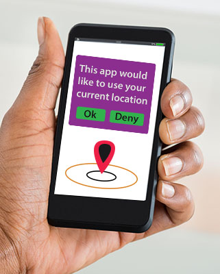 A popup appearing on a mobile screen and asking for accessing the user's location