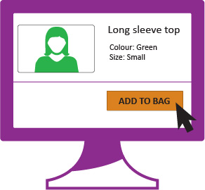 Computer screen showing a long sleeve top item and cursor hovering an Add to Bag button