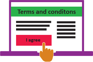 Computer screen showing terms and conditions and there is a button that says I agree